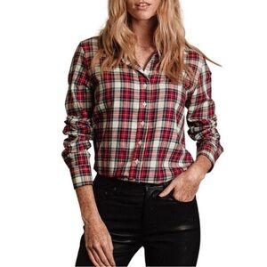 NWOT The Shirt Rochelle Behrens Boyfriend Shirt Womens Classic Tartan Preppy L